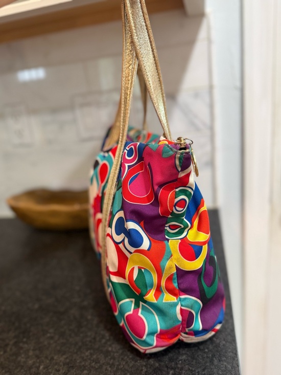 Coach Y2K POPPY POP Signature Glam Multi Color Large Tote Bag 